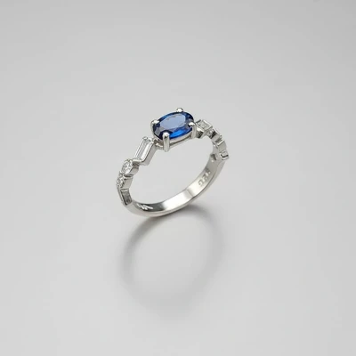 انگشتر نقره زنانه جواهری با سنگ آبی اتمی 110109