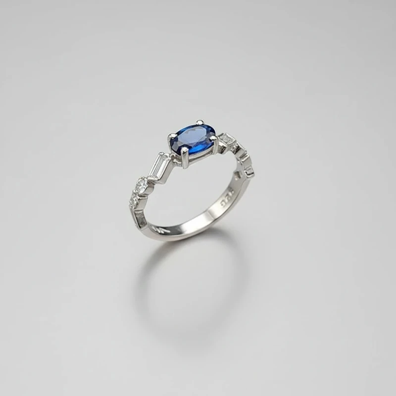 انگشتر نقره زنانه جواهری با سنگ آبی اتمی 110109