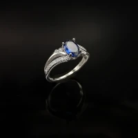 انگشتر نقره زنانه جواهری با سنگ اتمی آبی 110053