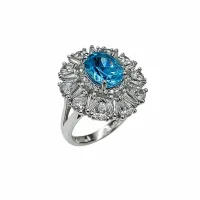 انگشتر نقره زنانه جواهری با سنگ توپاز آبی کد 110550
