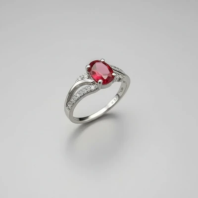 انگشتر نقره زنانه جواهری با سنگ اتمی قرمز 110053
