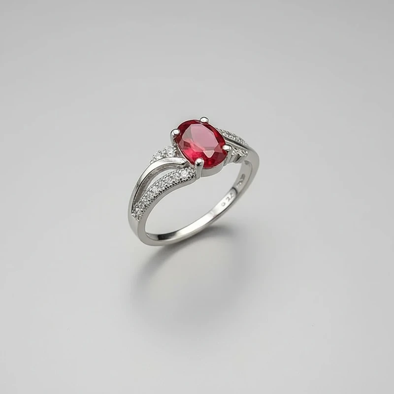انگشتر نقره زنانه جواهری با سنگ اتمی قرمز 110053