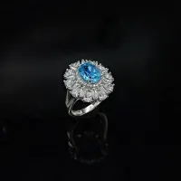 انگشتر نقره زنانه جواهری با سنگ توپاز آبی کد 110550
