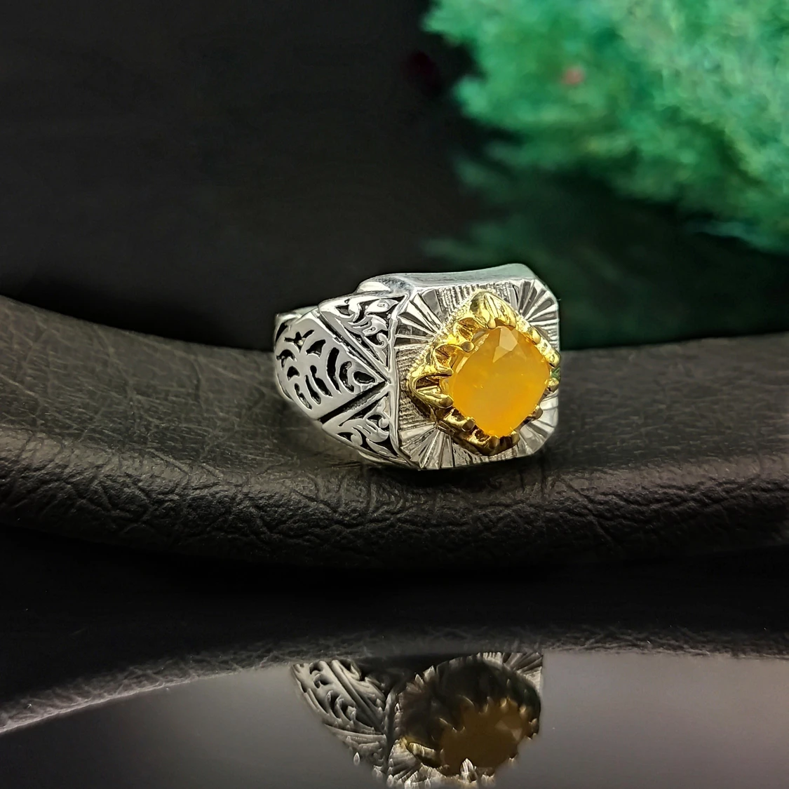 انگشترنقره مردانه کاردست یاقوت زرد کد420025