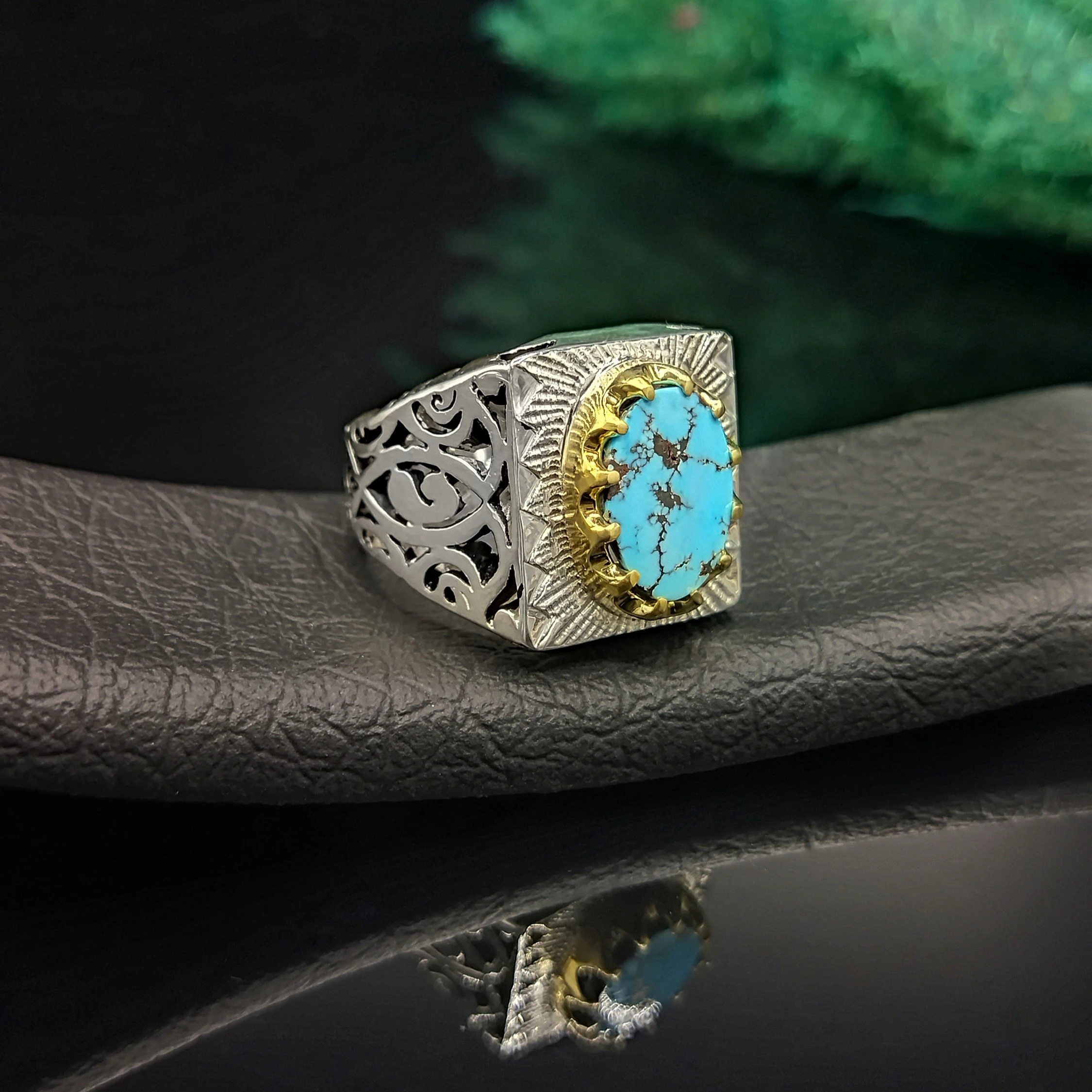 انگشتر نقره مردانه کاردست فیروزه کد420024