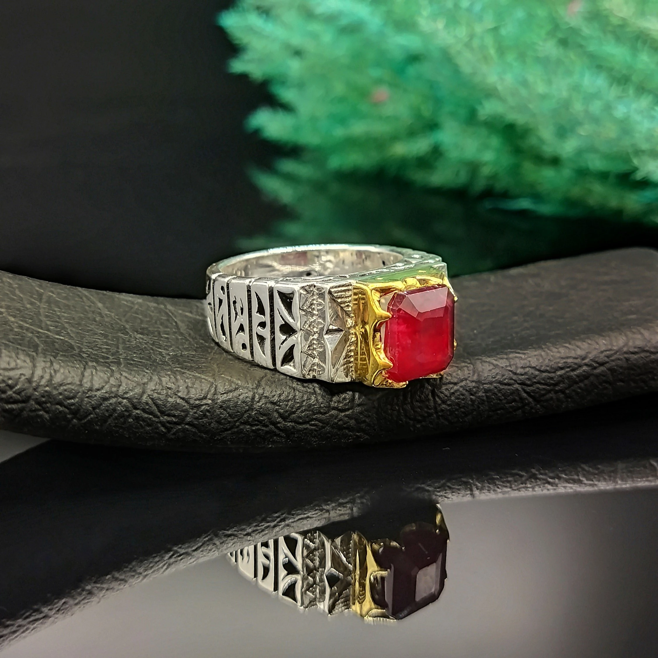 انگشتر نقره مردانه کاردست یاقوت سرخ کد420014