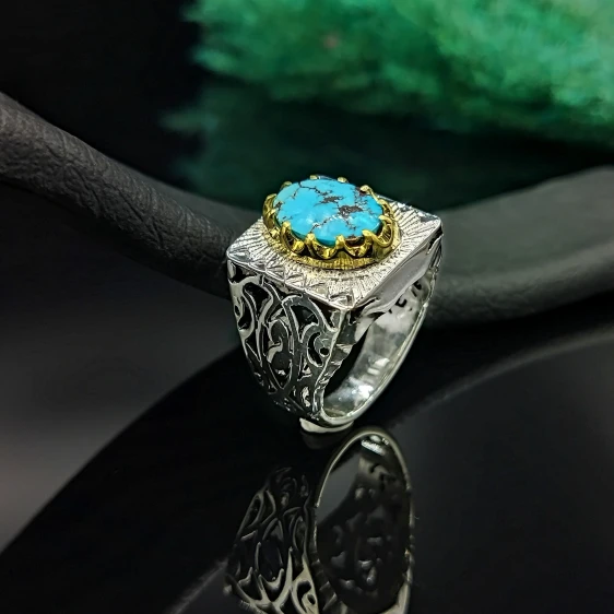 انگشتر نقره مردانه کاردست فیروزه کد420024